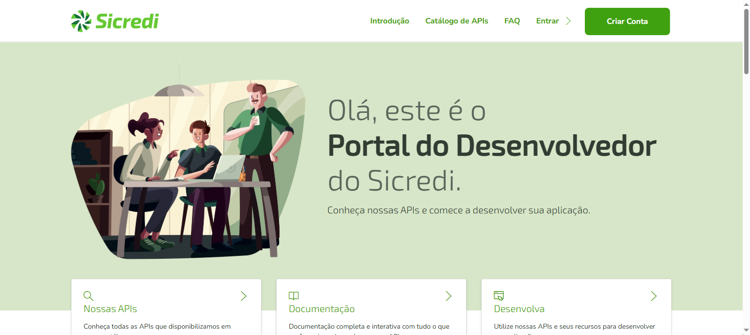 Portal Sicredi Developers — página inicial